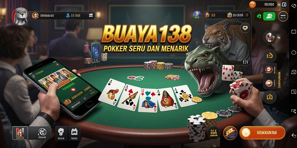 Tampilan gameplay seru dari BUAYA138 yang menampilkan strategi poker.