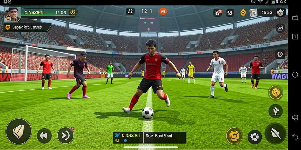 Tampilan gameplay menegangkan dalam CINASIPIT, memperlihatkan aksi sepak bola yang seru.