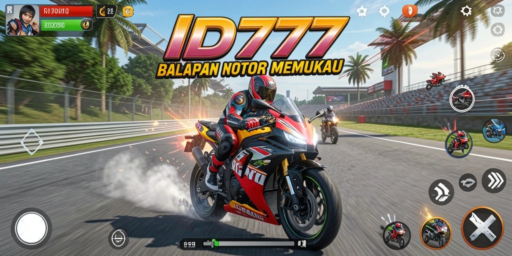 Tampilan gameplay ID777 yang seru dan mendebarkan saat balapan motor.