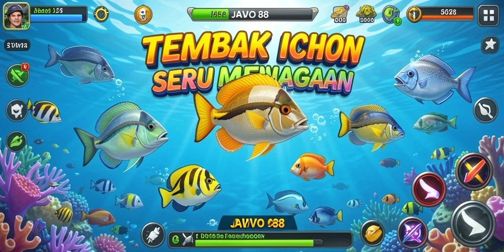Tampilan gameplay seru di JAVO88 dengan berbagai ikan untuk ditembak.