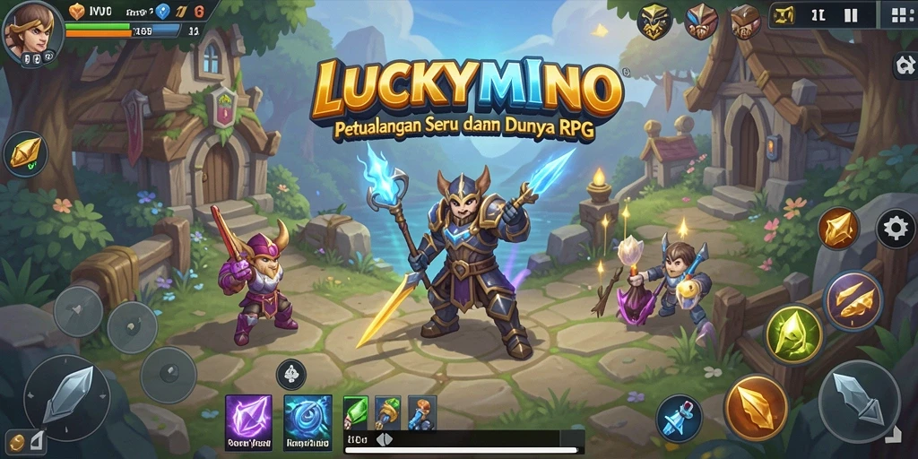 Screenshot gameplay LUCKYMINO menampilkan aksi seru dalam pertarungan RPG.