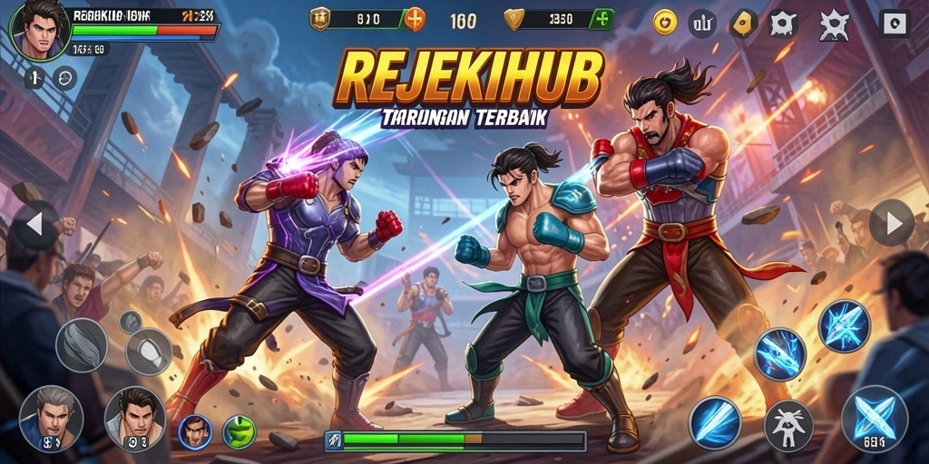 Tampilan gameplay menyerupai pertarungan epik antar karakter.