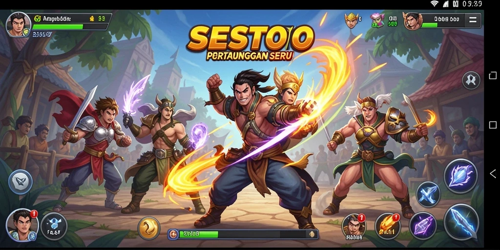 Screenshot gameplay SESETOTO menampilkan pertarungan karakter yang seru dan penuh aksi.