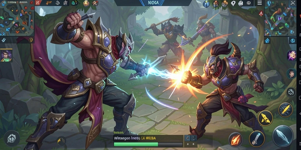 Screenshot gameplay WIRANAGA dengan pertarungan karakter yang intens.